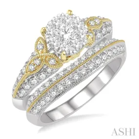 1 1/6 Ctw Lovebright Diamond Wedding Set With 3/4 Ctw Round Shape Engagement Ring and 1/3 Ctw Wedding Band in 14K White and Yellow Gold