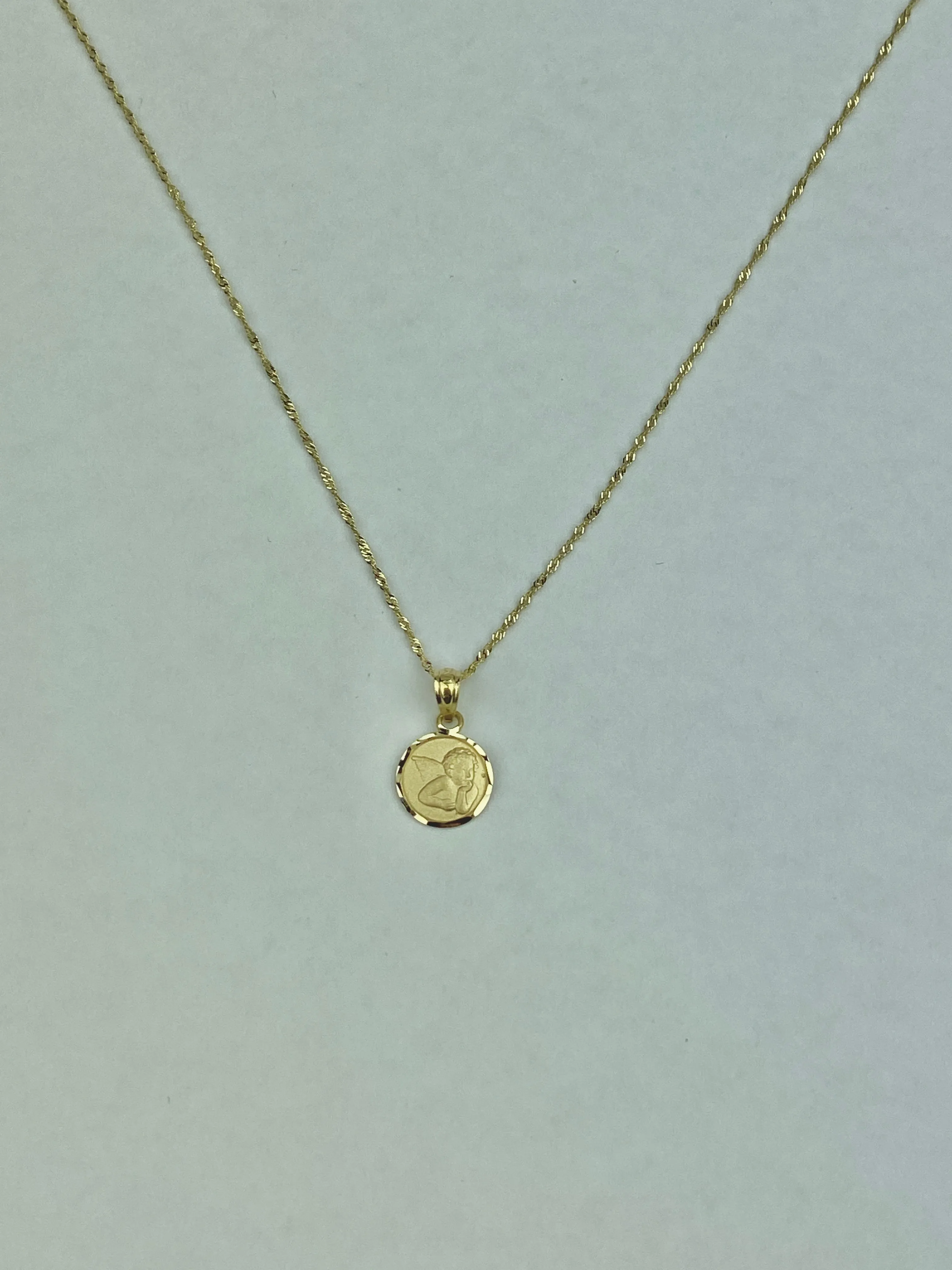 14K Gold Angel Pendant with 0.9mm Singapore Chain