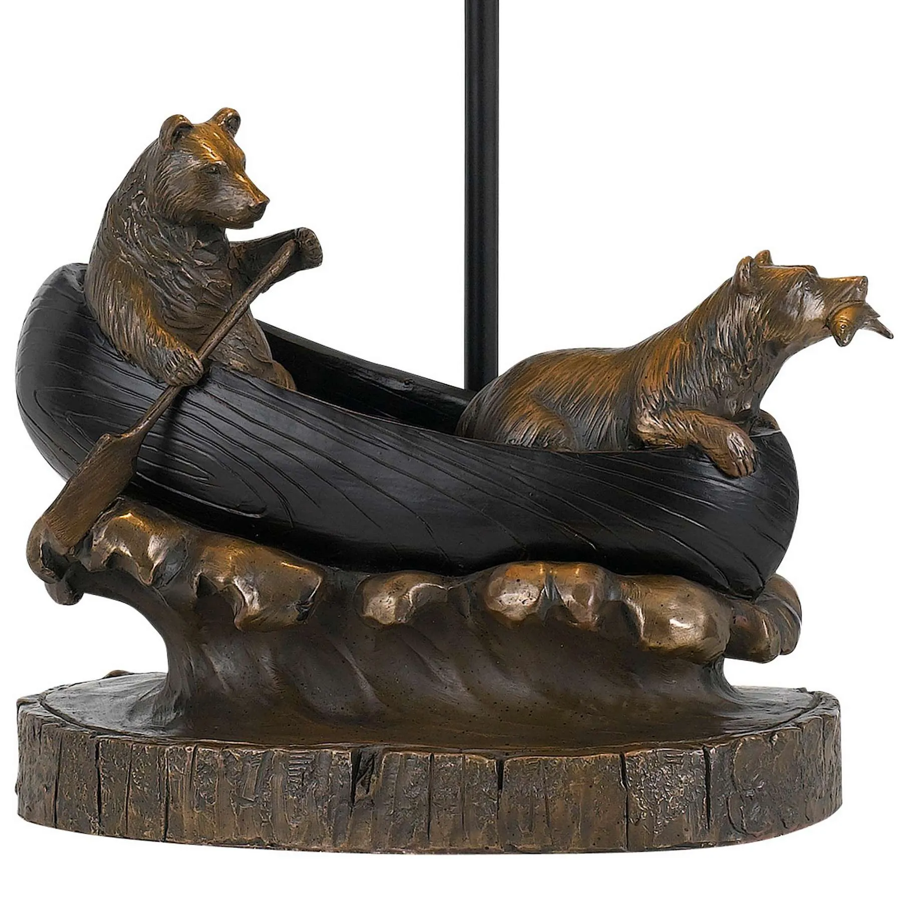 150W 3 Way Bear Canoe Table Lamp With Oval Wicker Shade, Antique Bronze By Benzara