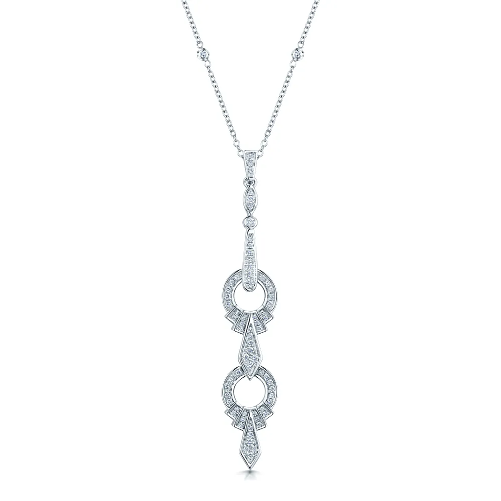 18ct White Gold Art Deco Style Diamond Pendant