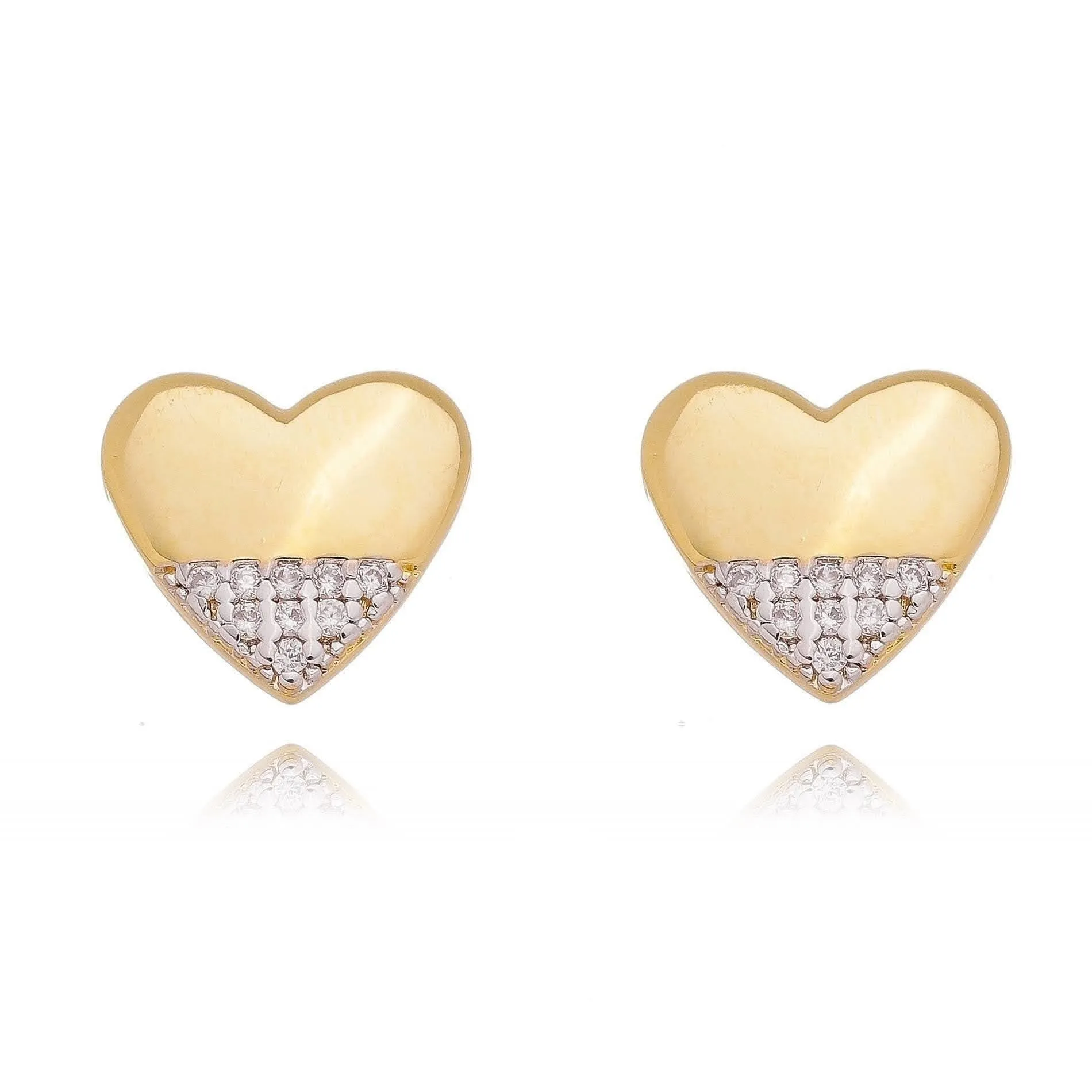 18k Gold Filled Heart Stud Earrings with Cubic Zirconia Stones