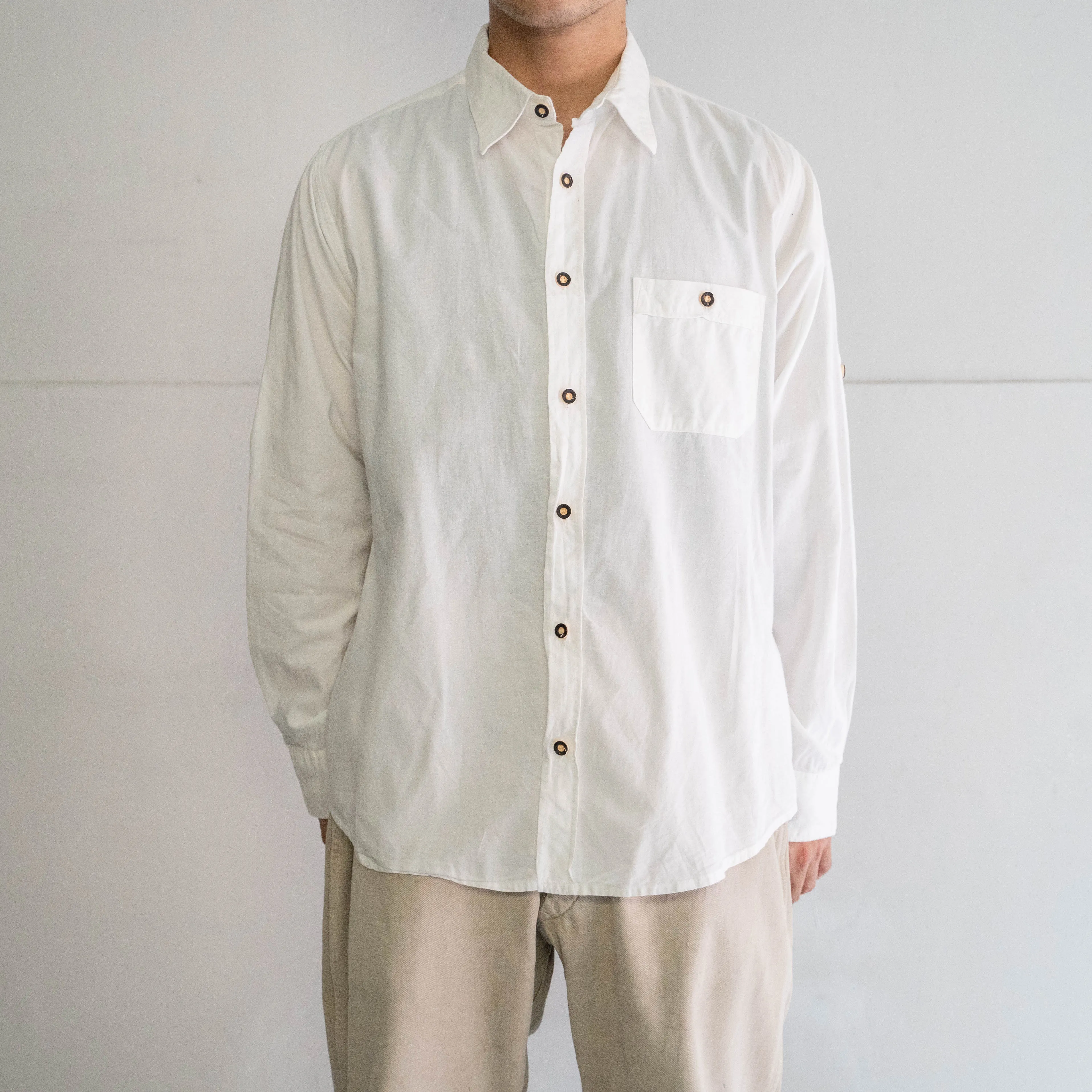 1980-90s Europe cotton white tyrolean shirt -basic style-