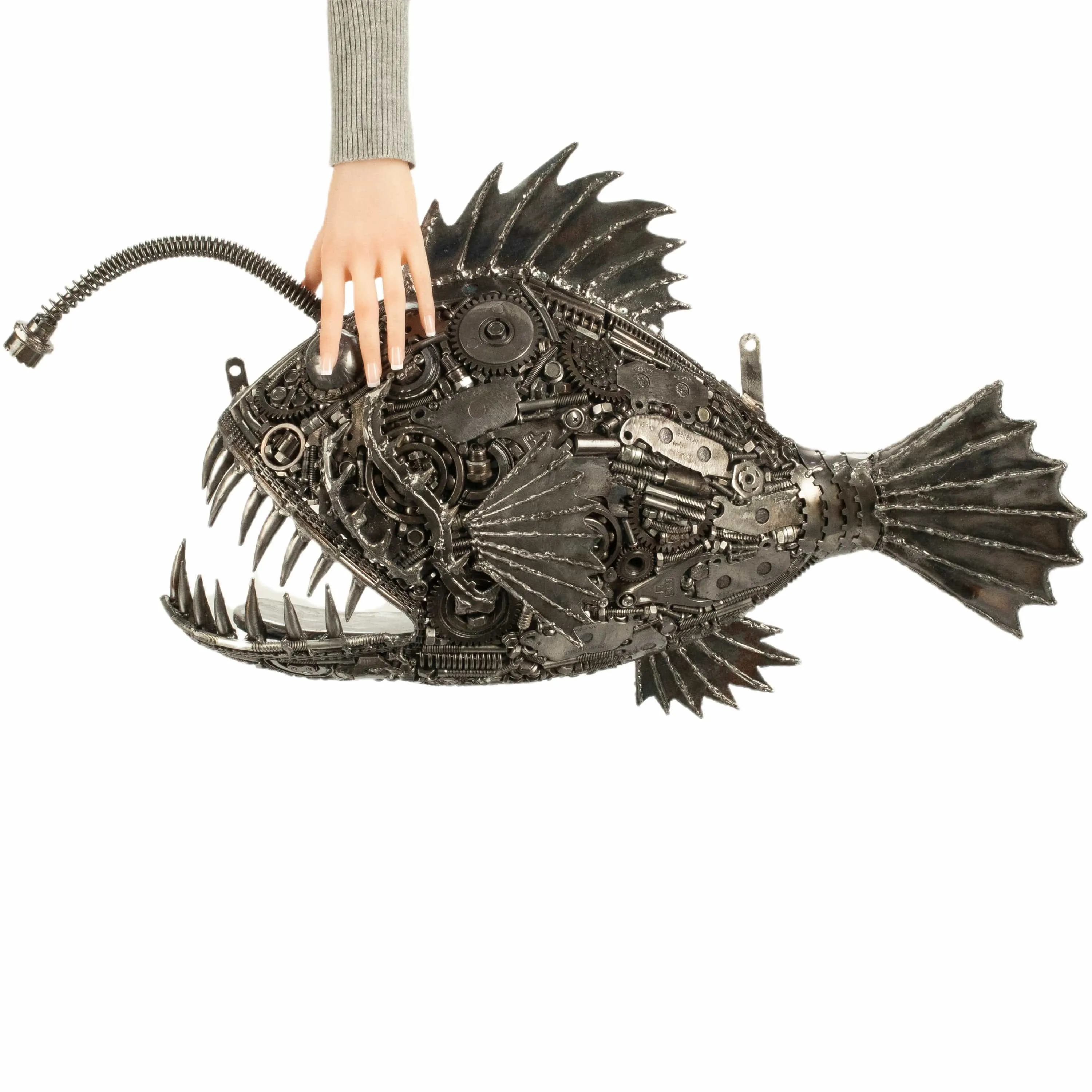 28 Anglerfish (Left) Inspired Recycled Metal Art Sculpture