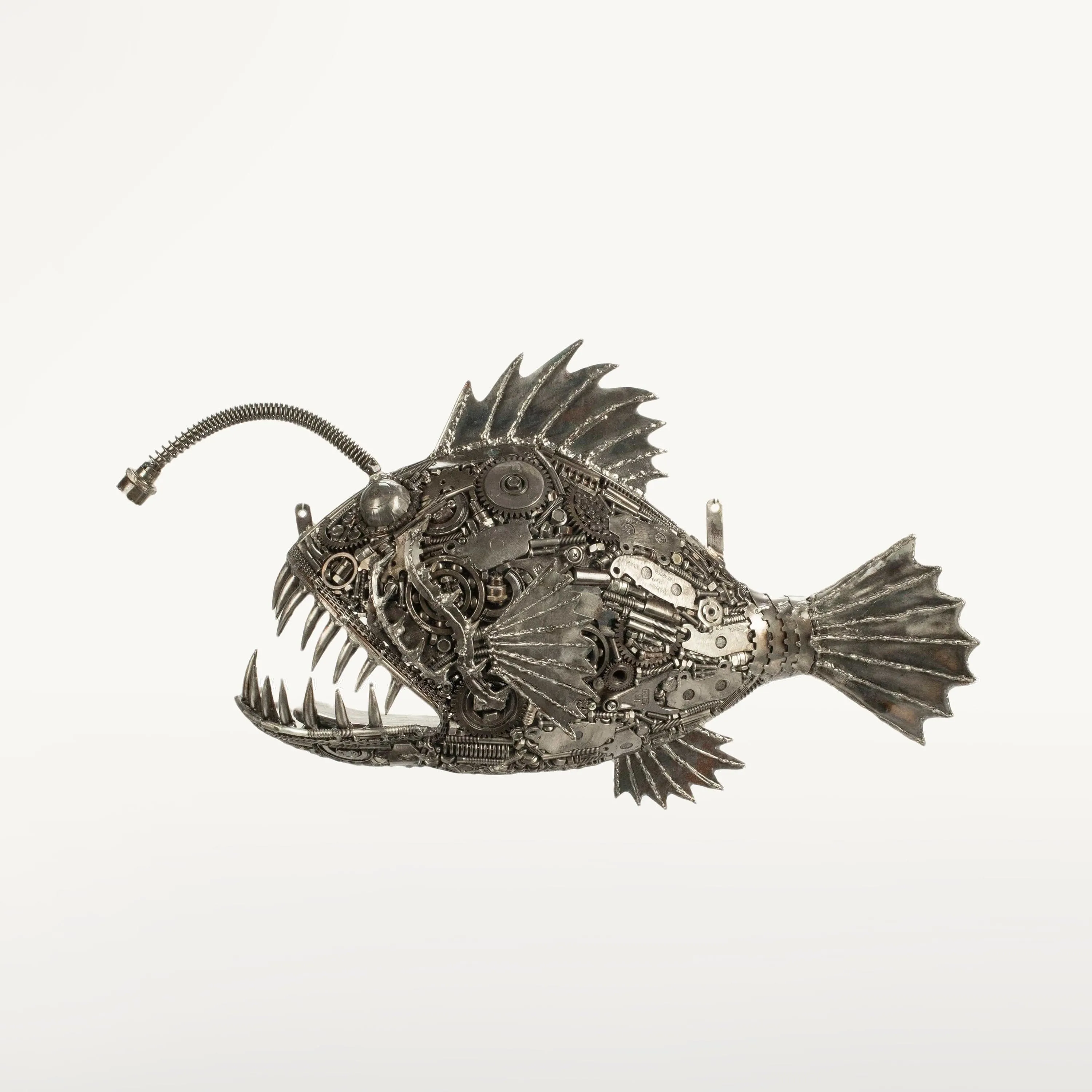 28 Anglerfish (Left) Inspired Recycled Metal Art Sculpture