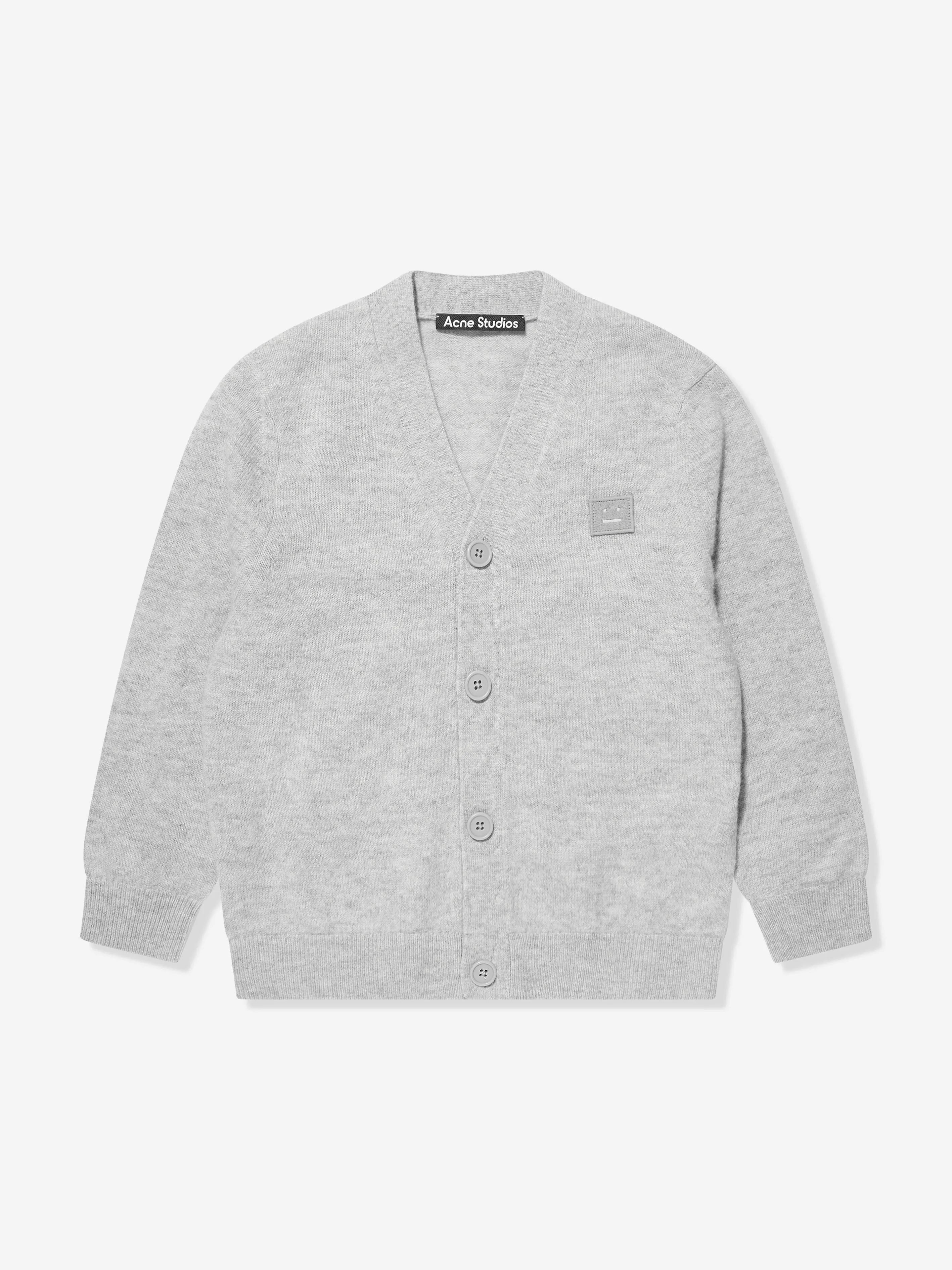 Acne Studios Kids Wool Logo Cardigan in Grey