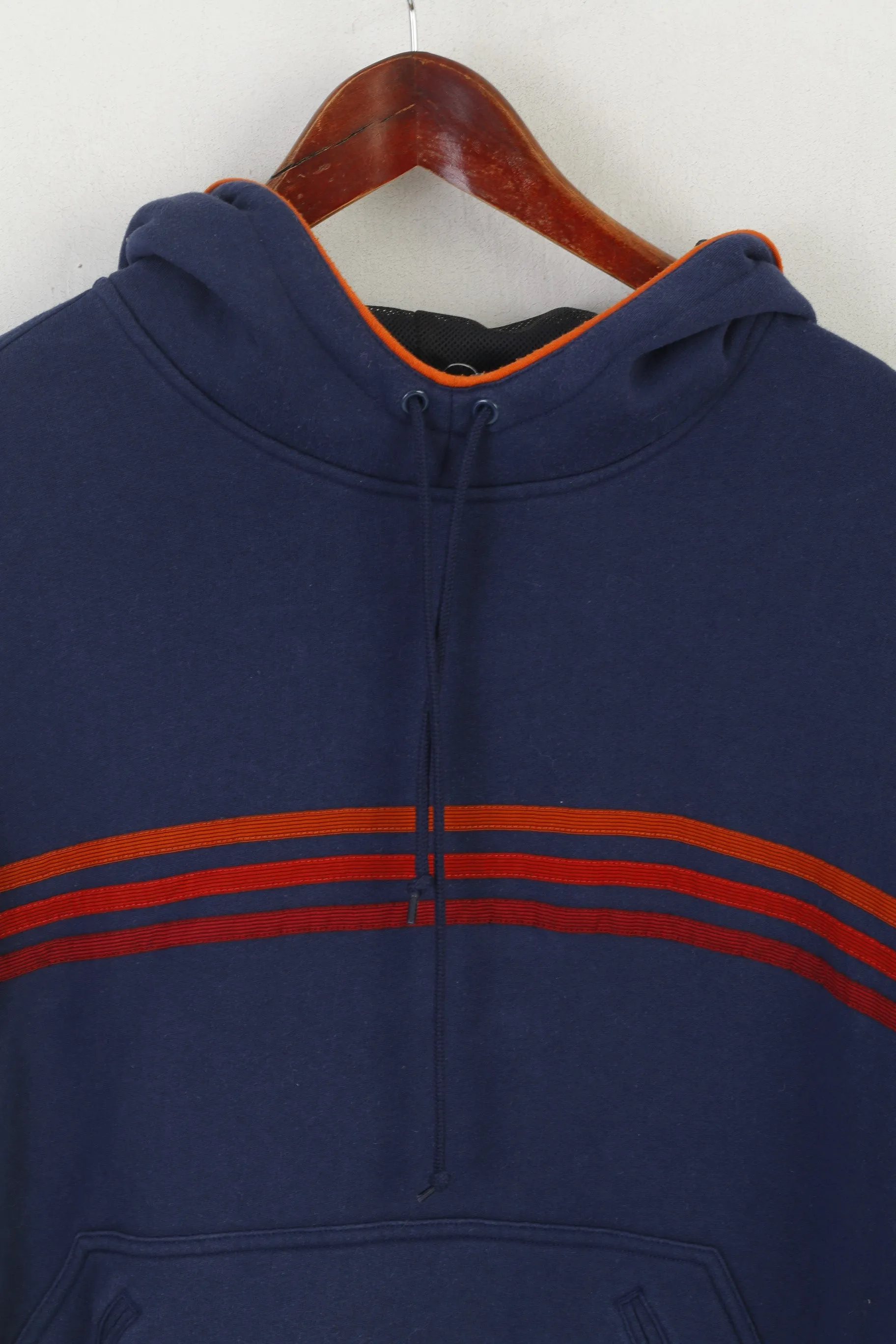 Adidas Men L 192 Sweatshirt Navy Vintage Cotton Hooded Kangaroo Pocket Top