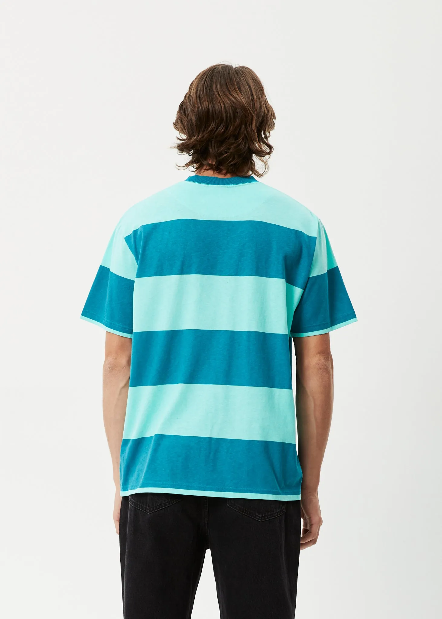 AFENDS Mens Continual - Retro Graphic Logo T-Shirt - Jade Stripe