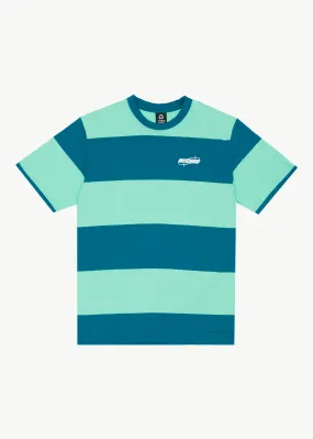 AFENDS Mens Continual - Retro Graphic Logo T-Shirt - Jade Stripe