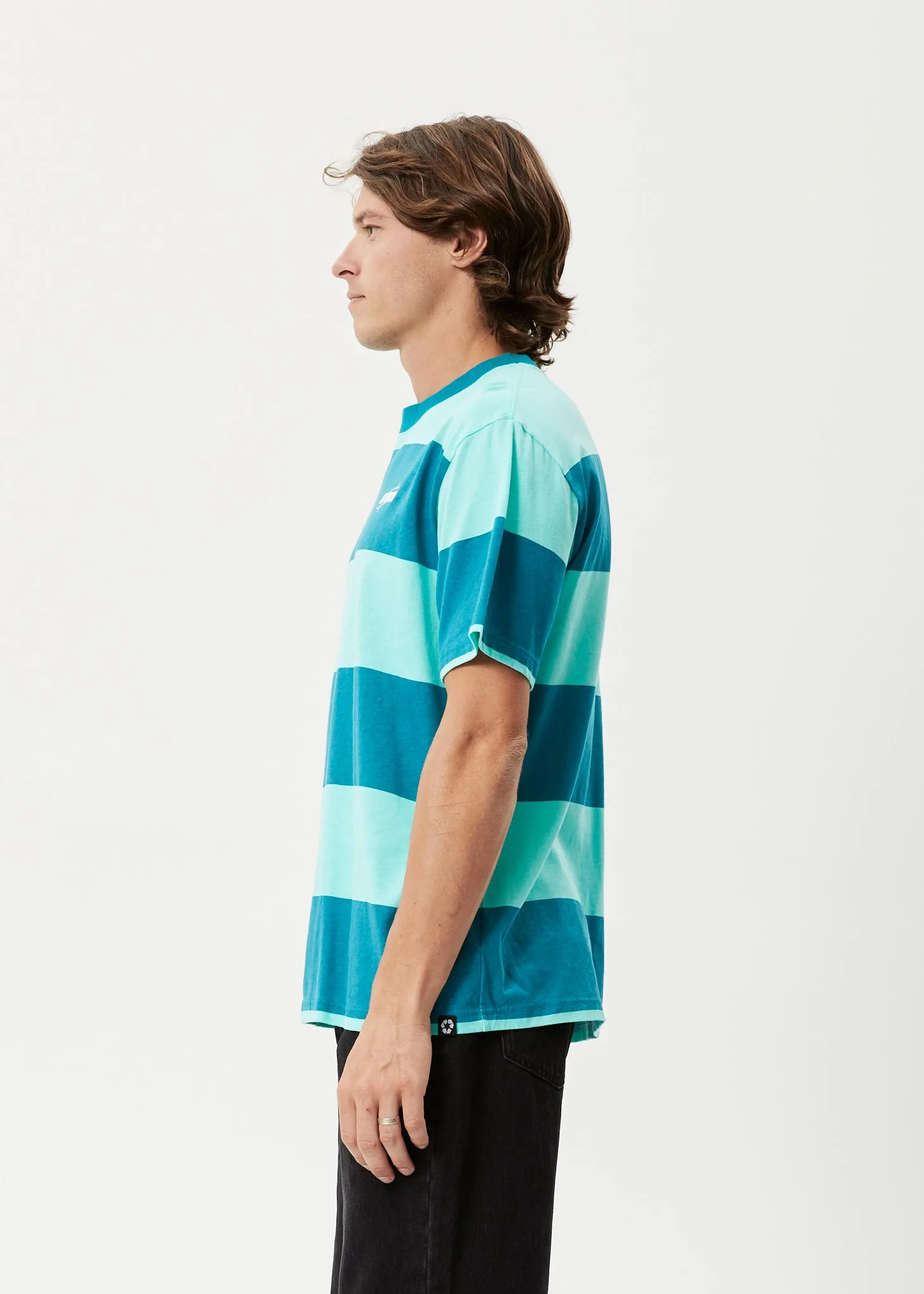 AFENDS Mens Continual - Retro Graphic Logo T-Shirt - Jade Stripe