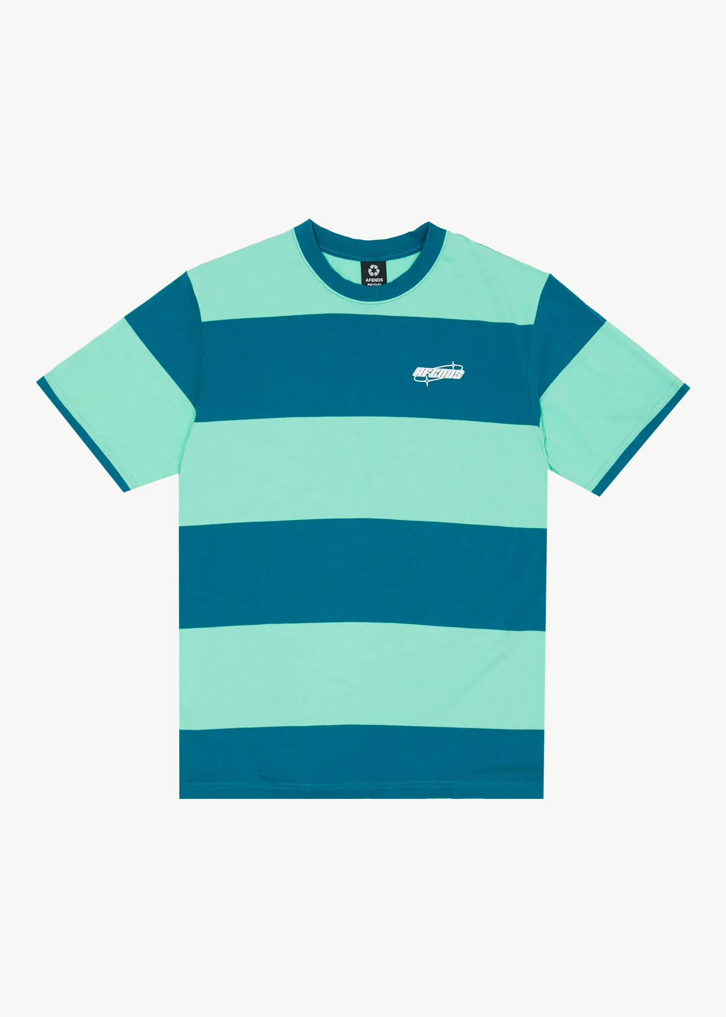 AFENDS Mens Continual - Retro Graphic Logo T-Shirt - Jade Stripe