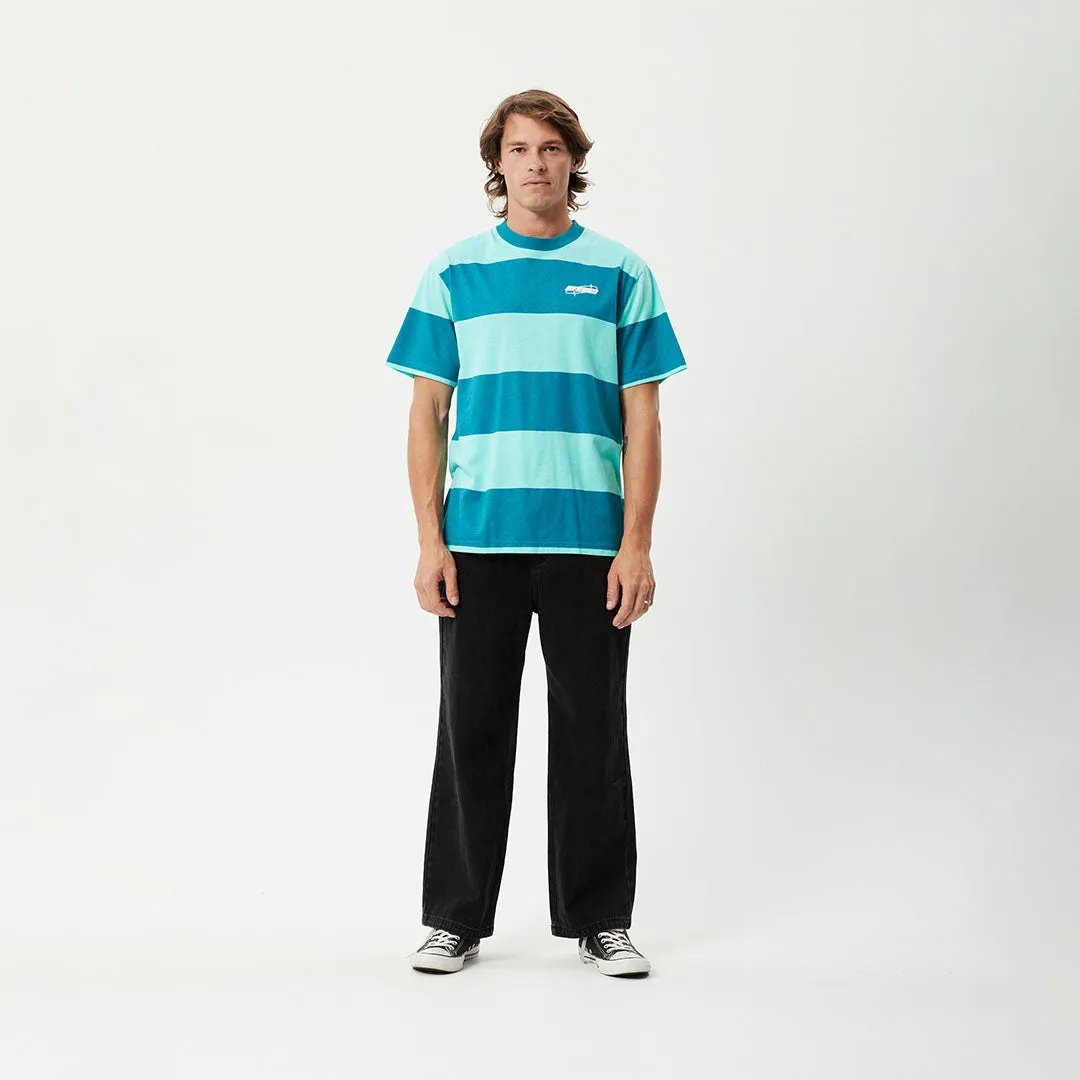 AFENDS Mens Continual - Retro Graphic Logo T-Shirt - Jade Stripe