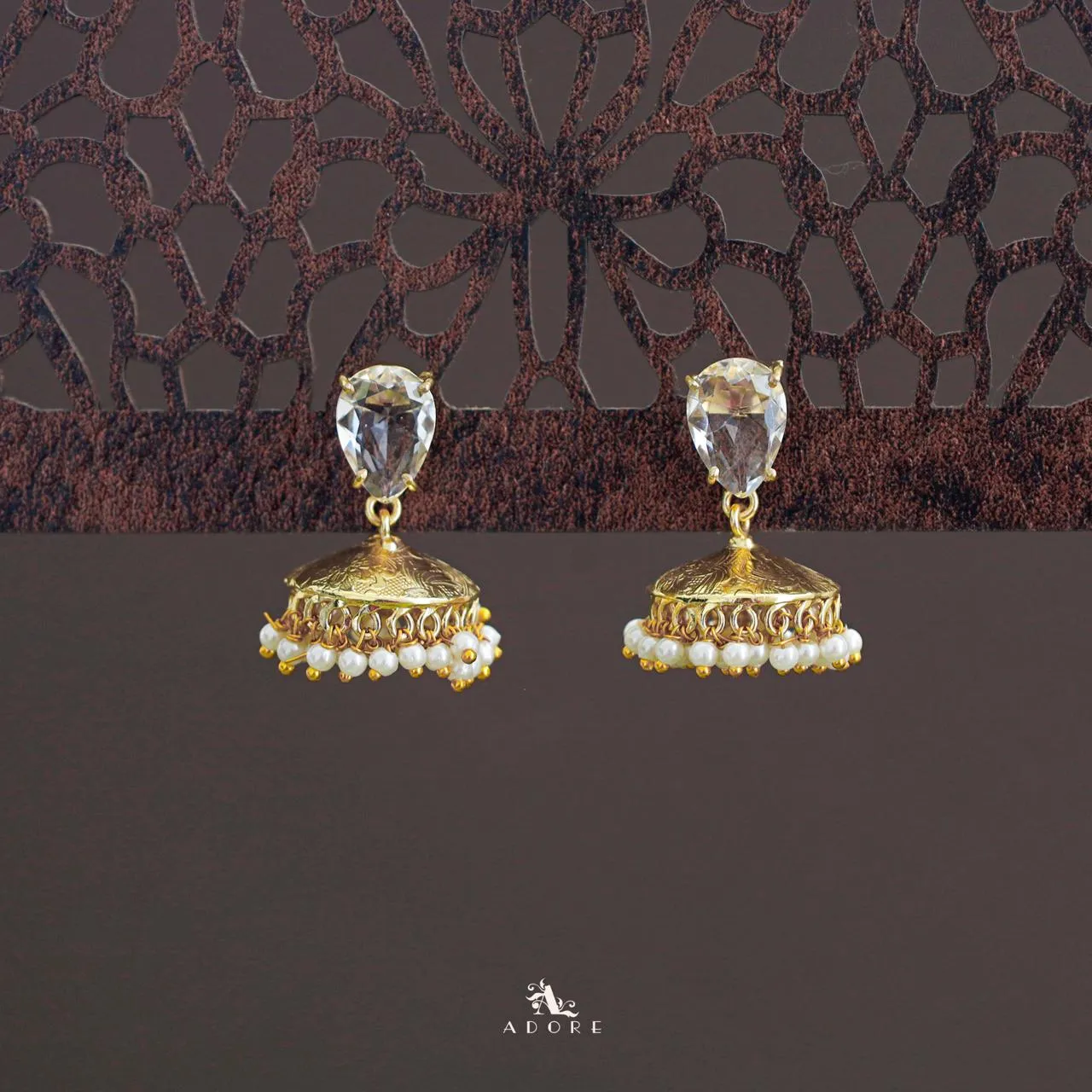 Althaia Drop Glossy Stone Pearl Jhumka