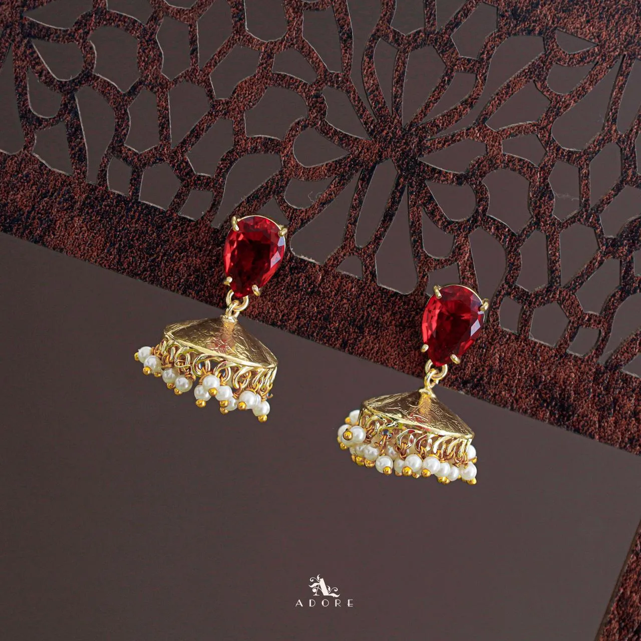 Althaia Drop Glossy Stone Pearl Jhumka