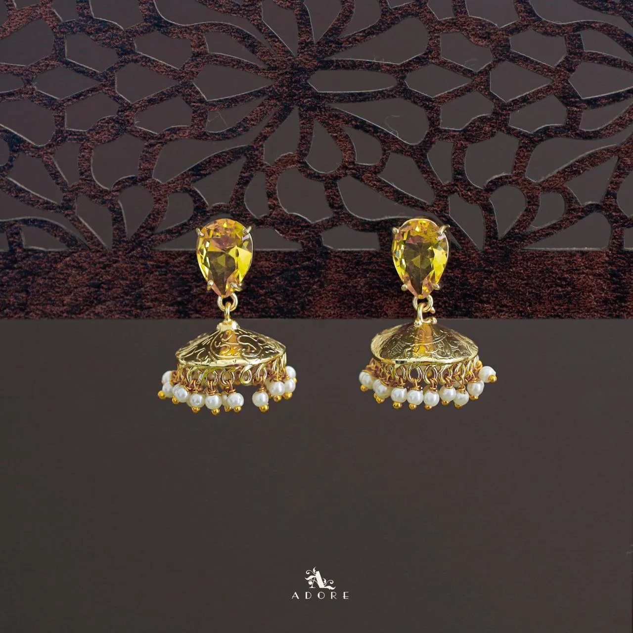 Althaia Drop Glossy Stone Pearl Jhumka