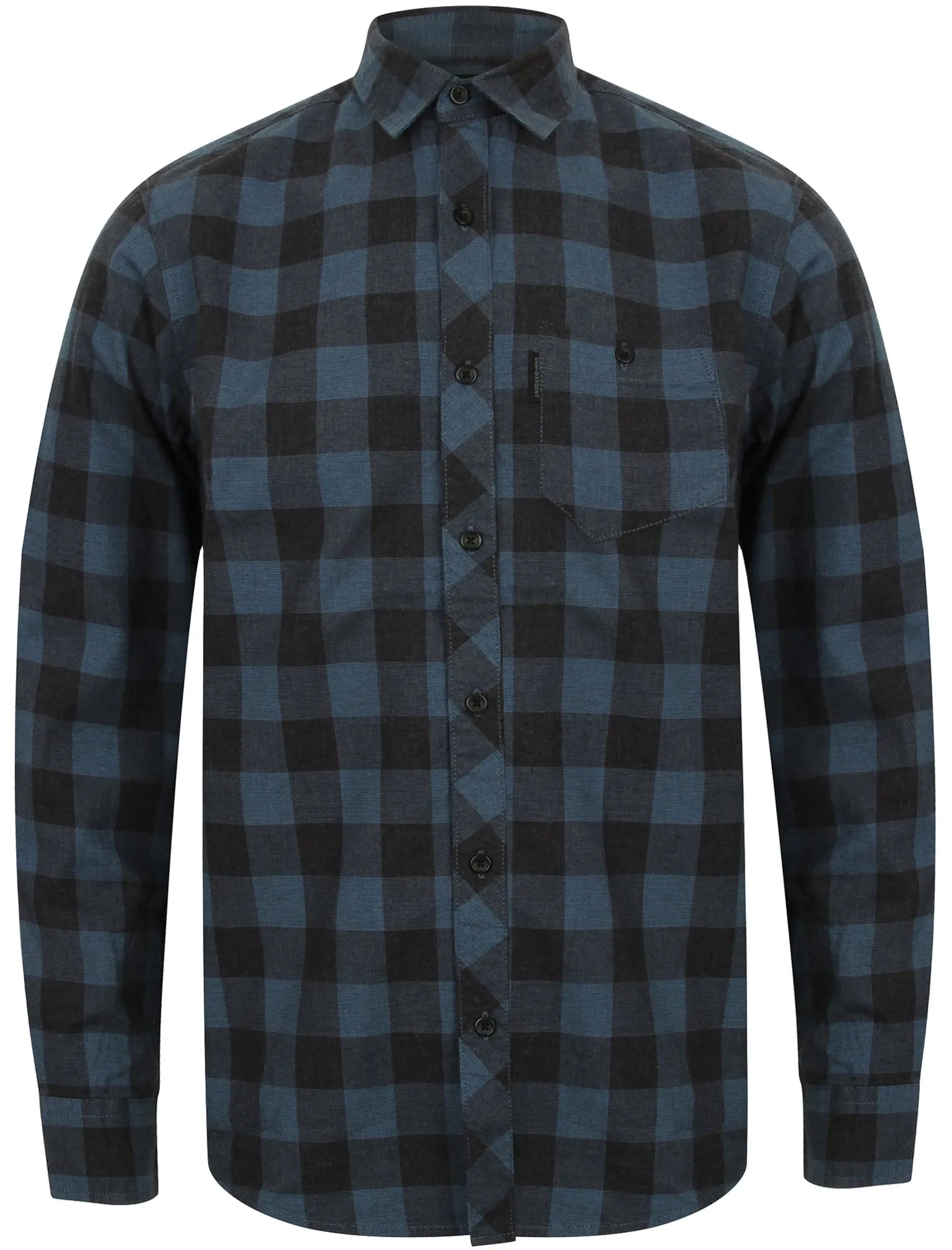 Alvez Long Sleeve Checked Cotton Shirt in Vintage Blue - Dissident