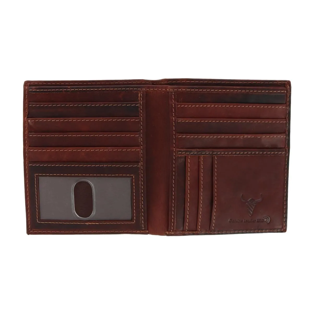 American Bison Men's Oil Pull Up Leather Hipster Wallet