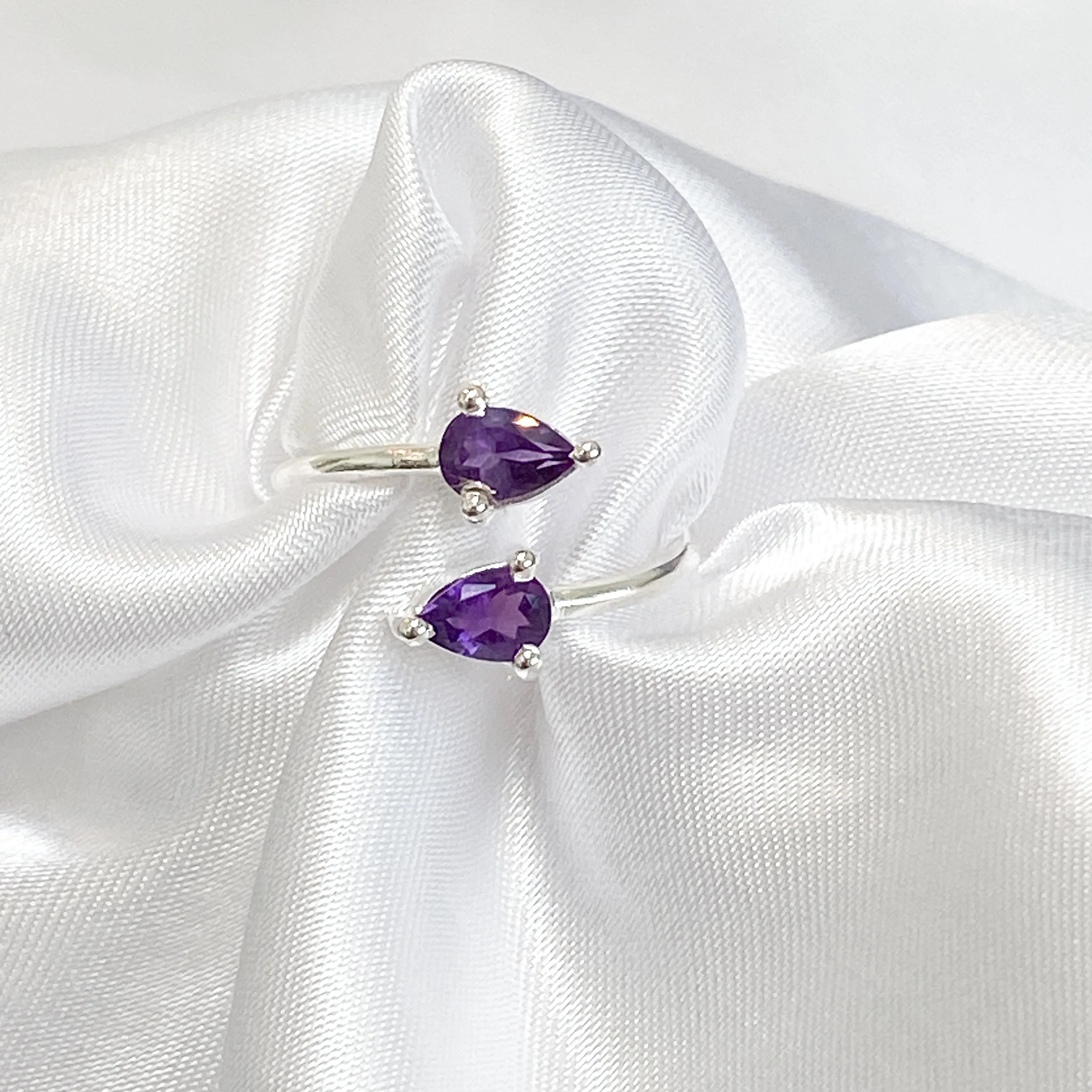 Amethyst Crystal Teardrop Ring (Sterling Silver)