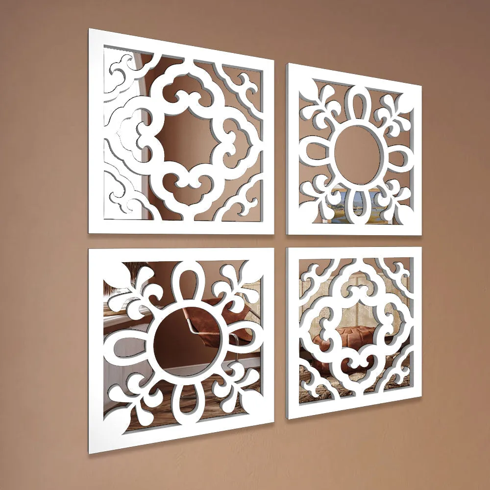 Ancient Arabic Wooden Design Mirror Wall Art Set of 4