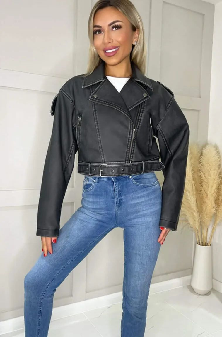 Angie Black Leather Look Jacket