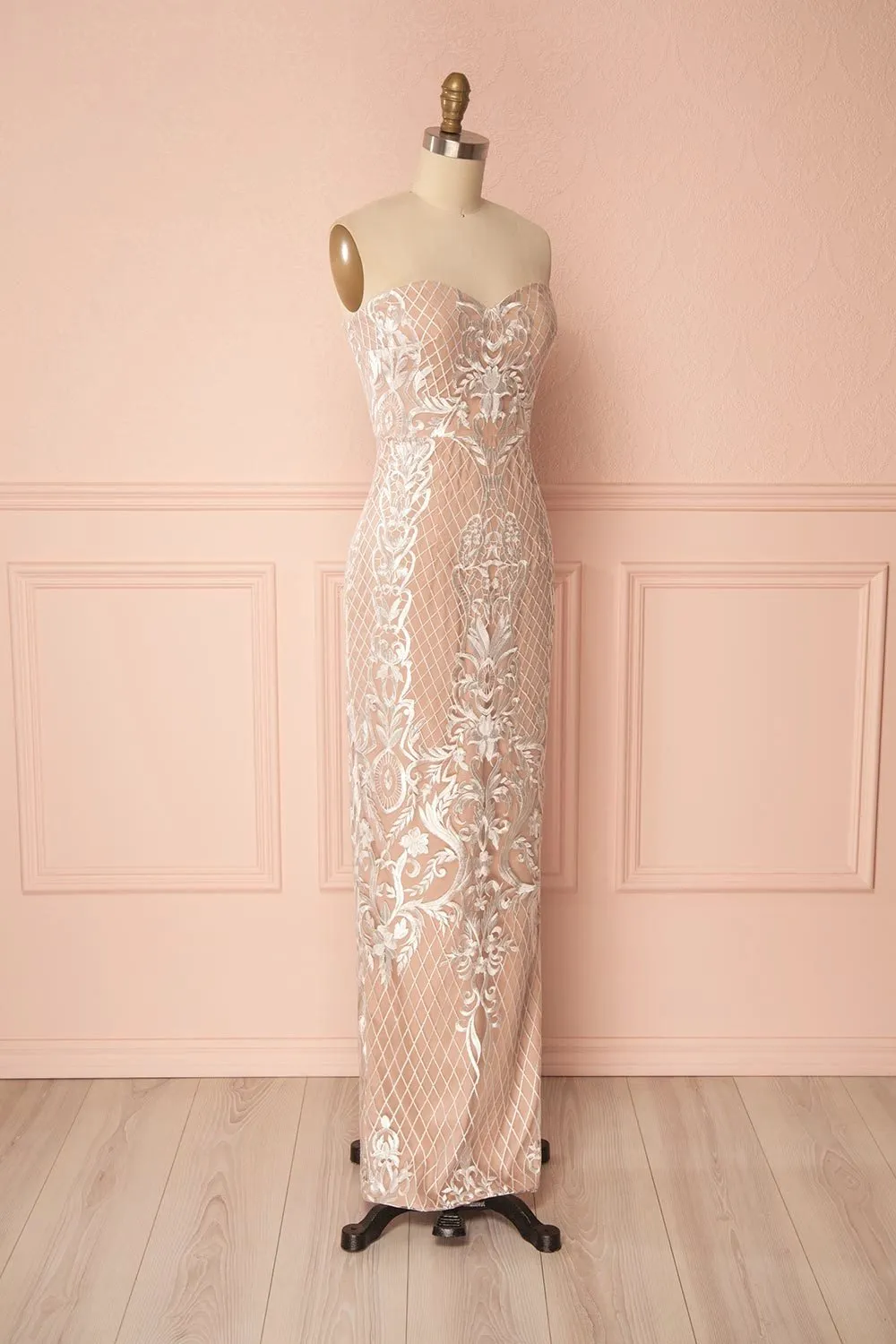 Angélique | Beige Embroidered Dress