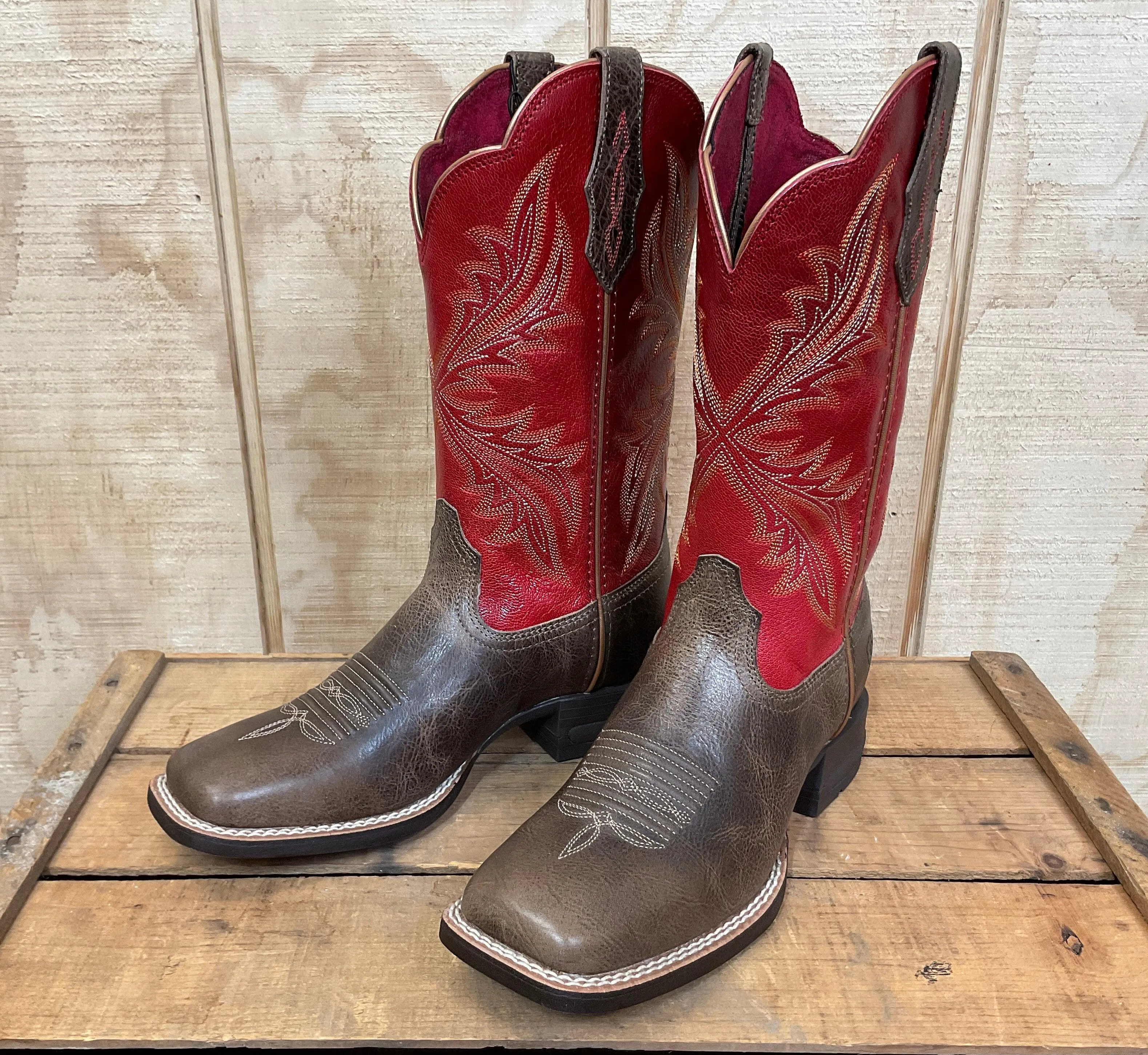 Ariat Women's West Bound Sable & Red Square Toe Cowgirl Boots 10040287