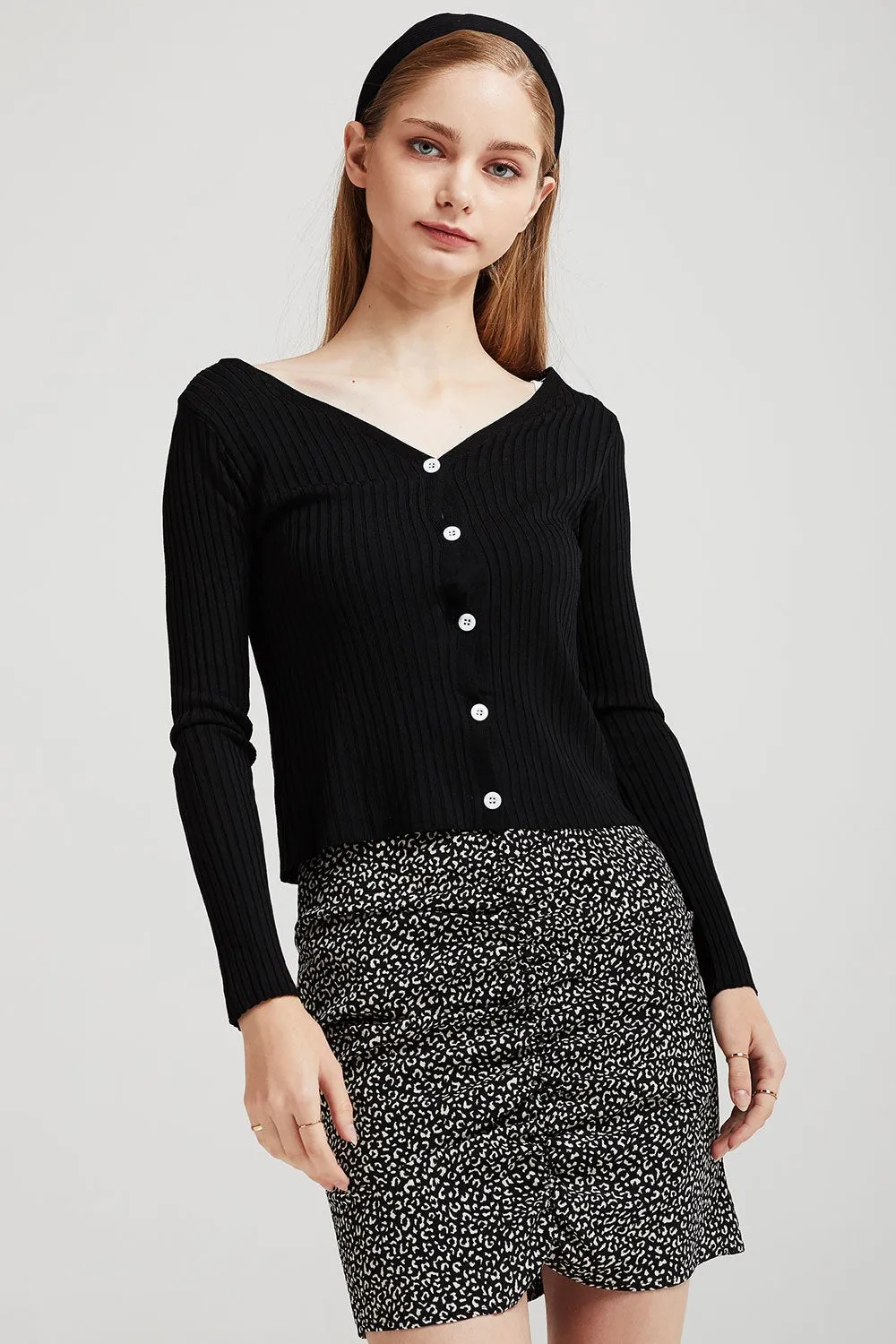 Aubrey Rib-Knit Buttoned Cardigan