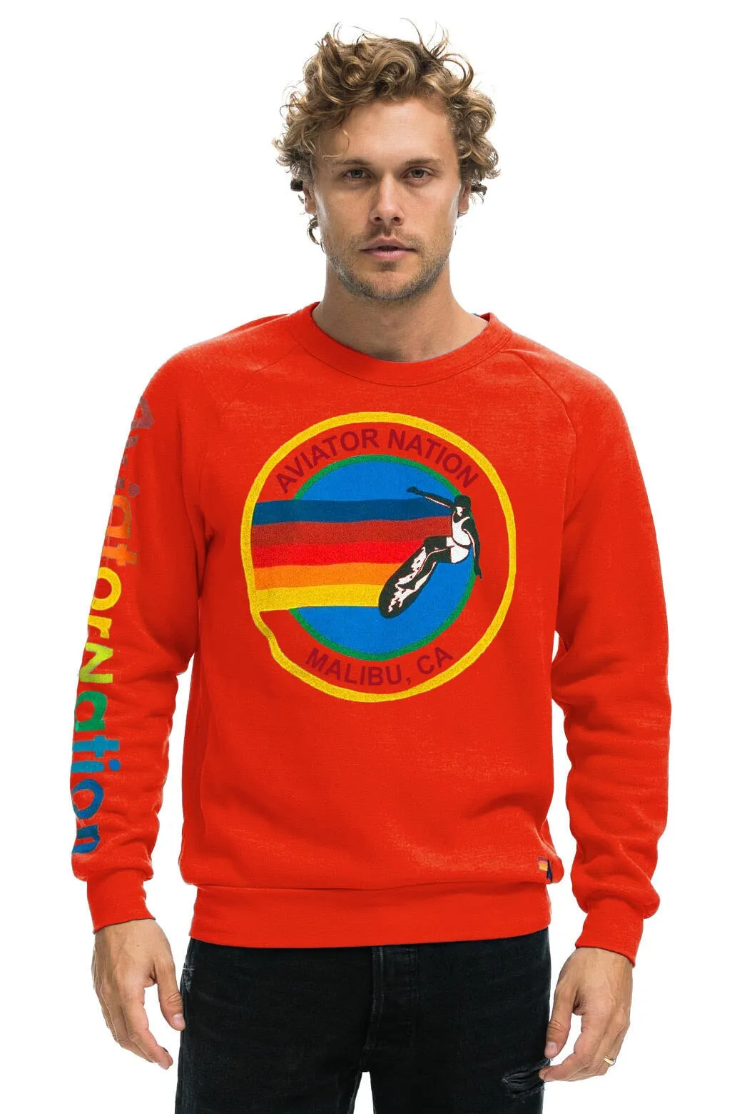 AVIATOR NATION MALIBU CREW SWEATSHIRT - RED