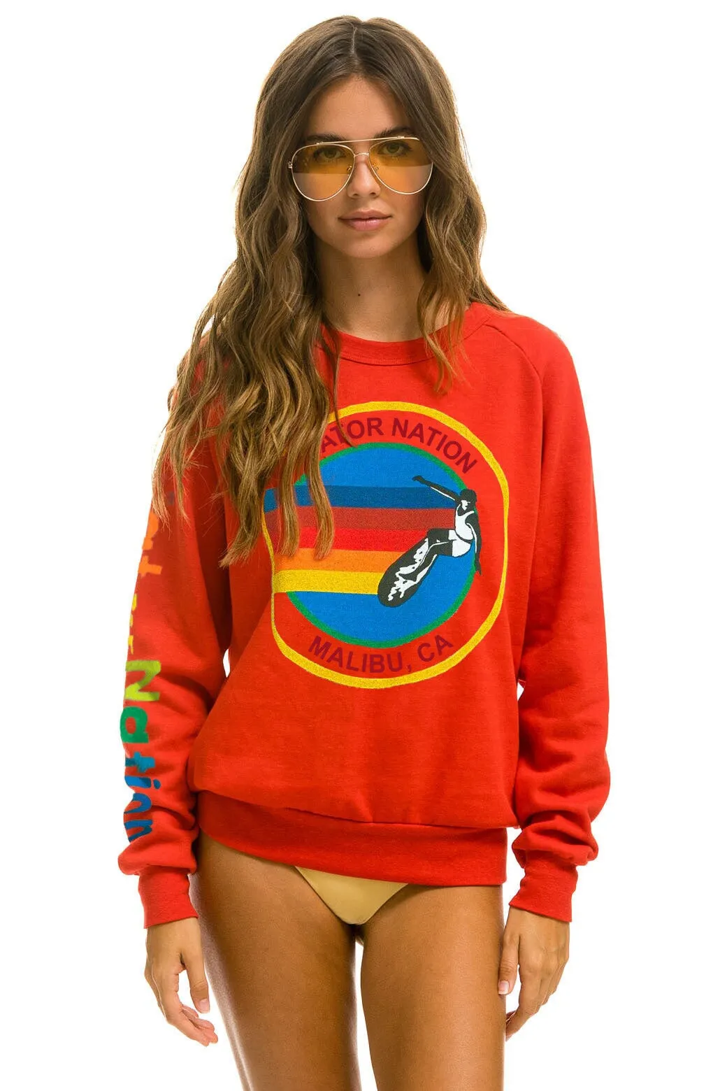 AVIATOR NATION MALIBU CREW SWEATSHIRT - RED