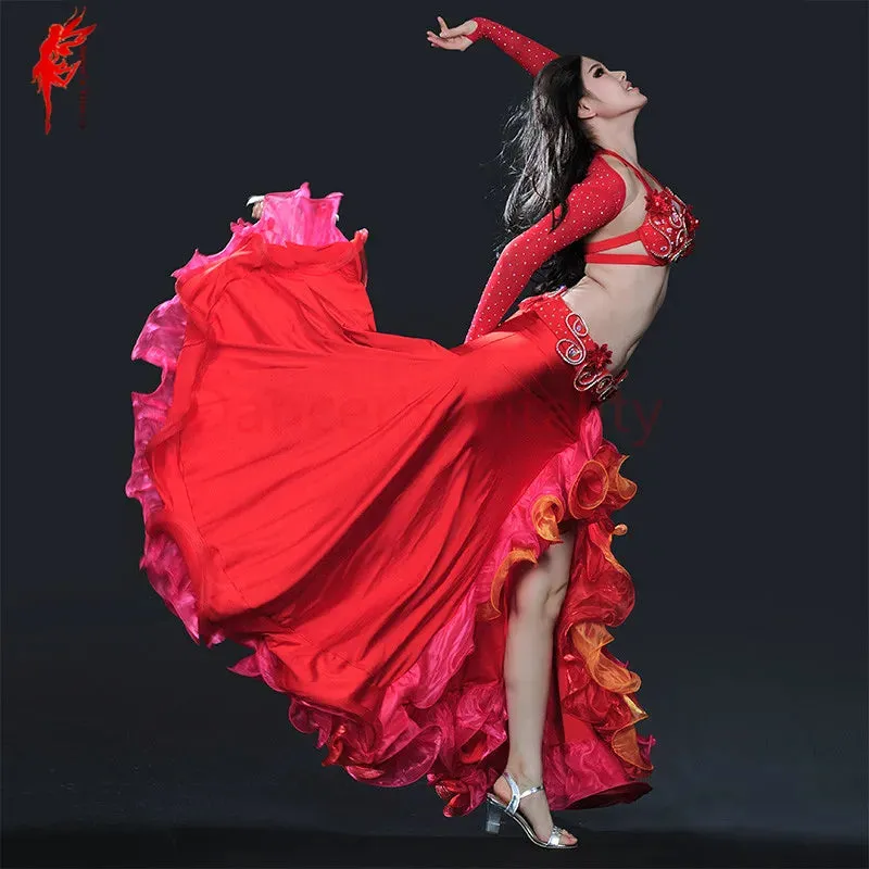 Belly dance clothing women luxury belly dance suit bra shoulder belt skirt 4pcs belly dance clothes suit performance suit S M L