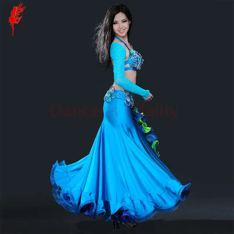 Belly dance clothing women luxury belly dance suit bra shoulder belt skirt 4pcs belly dance clothes suit performance suit S M L