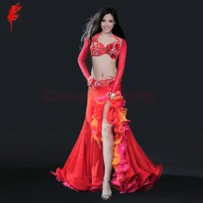 Belly dance clothing women luxury belly dance suit bra shoulder belt skirt 4pcs belly dance clothes suit performance suit S M L