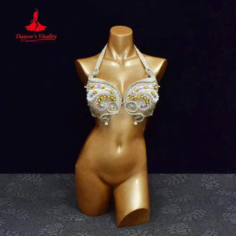 Belly Dancing Performance Costume Customized High End Luxury Rhinestone Exquisite Pearl Suit Oriental Dance Competition Outfit