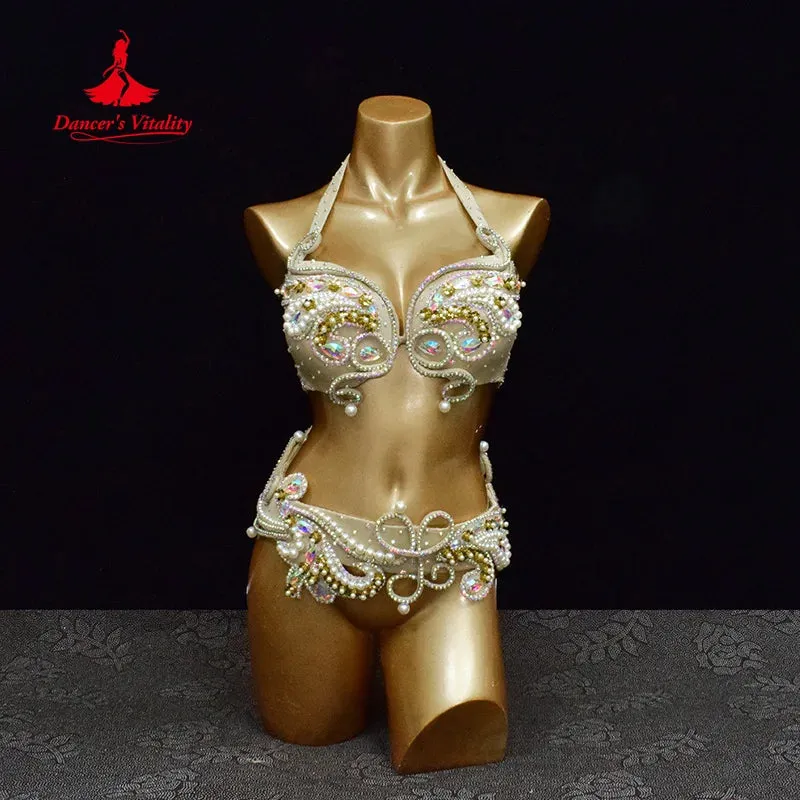 Belly Dancing Performance Costume Customized High End Luxury Rhinestone Exquisite Pearl Suit Oriental Dance Competition Outfit