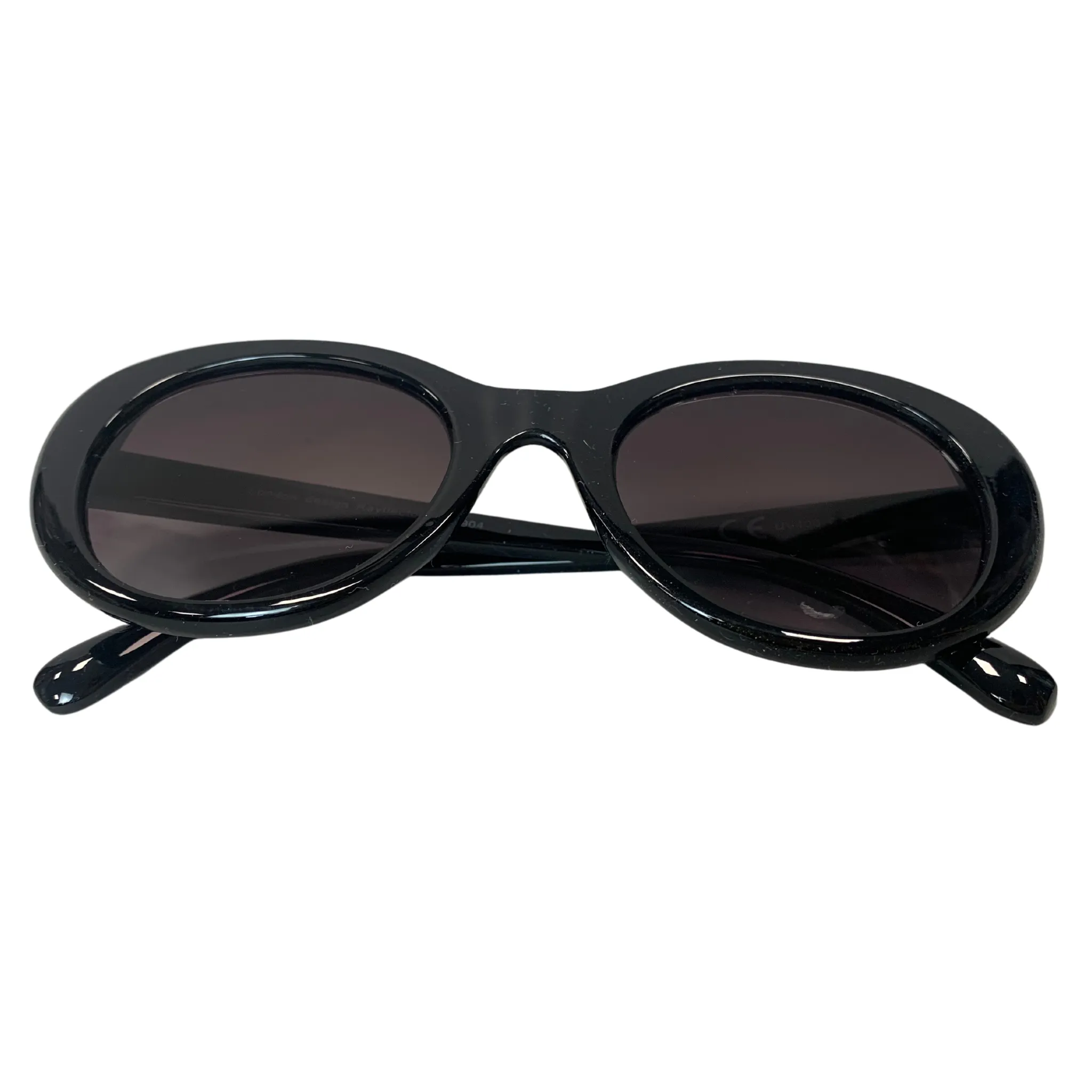 BLACK ROUND OVAL VINTAGE STYLE 60s 70s SUNGLASSES