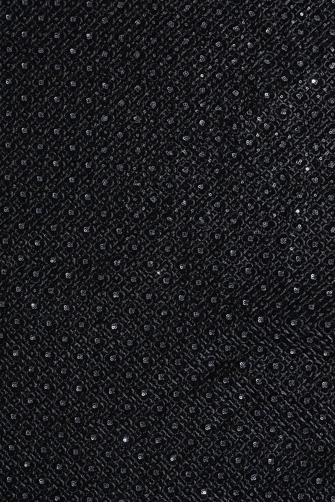 Black Thread With Sequins Small Checks Embroidery Work On Black Velvet Fabric