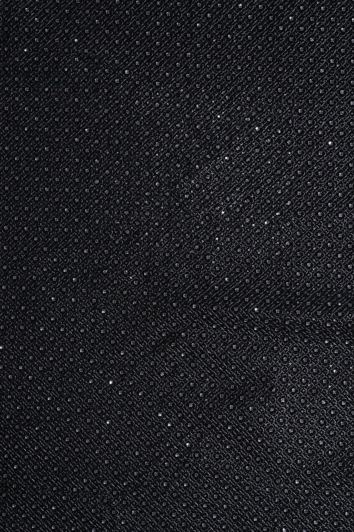 Black Thread With Sequins Small Checks Embroidery Work On Black Velvet Fabric