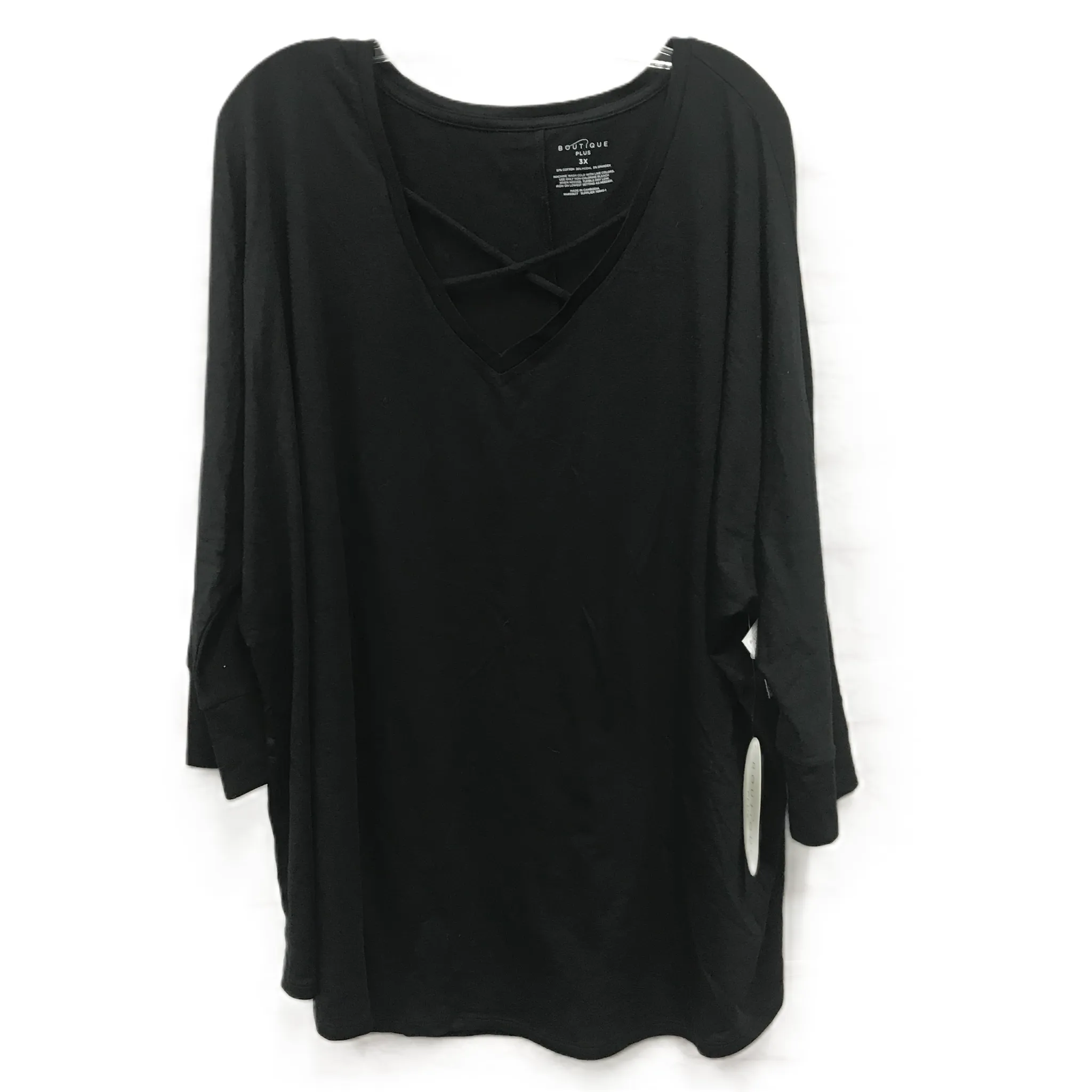 Black Top Long Sleeve By Boutique  , Size: 3x