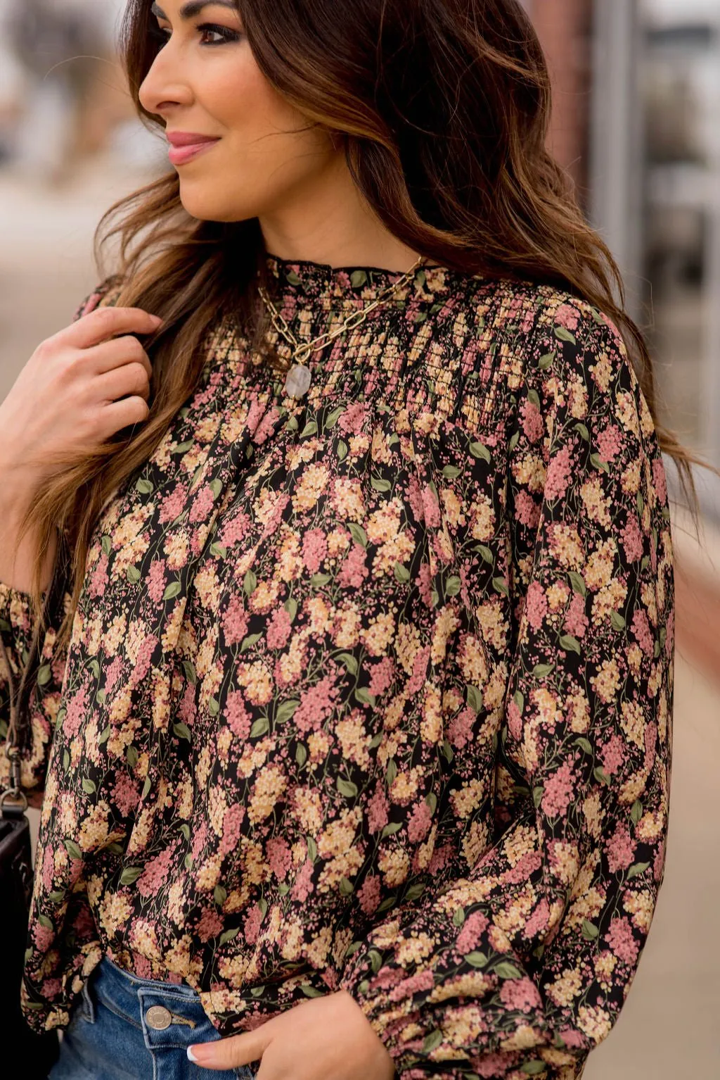 Blossoms Cinched Trim Blouse