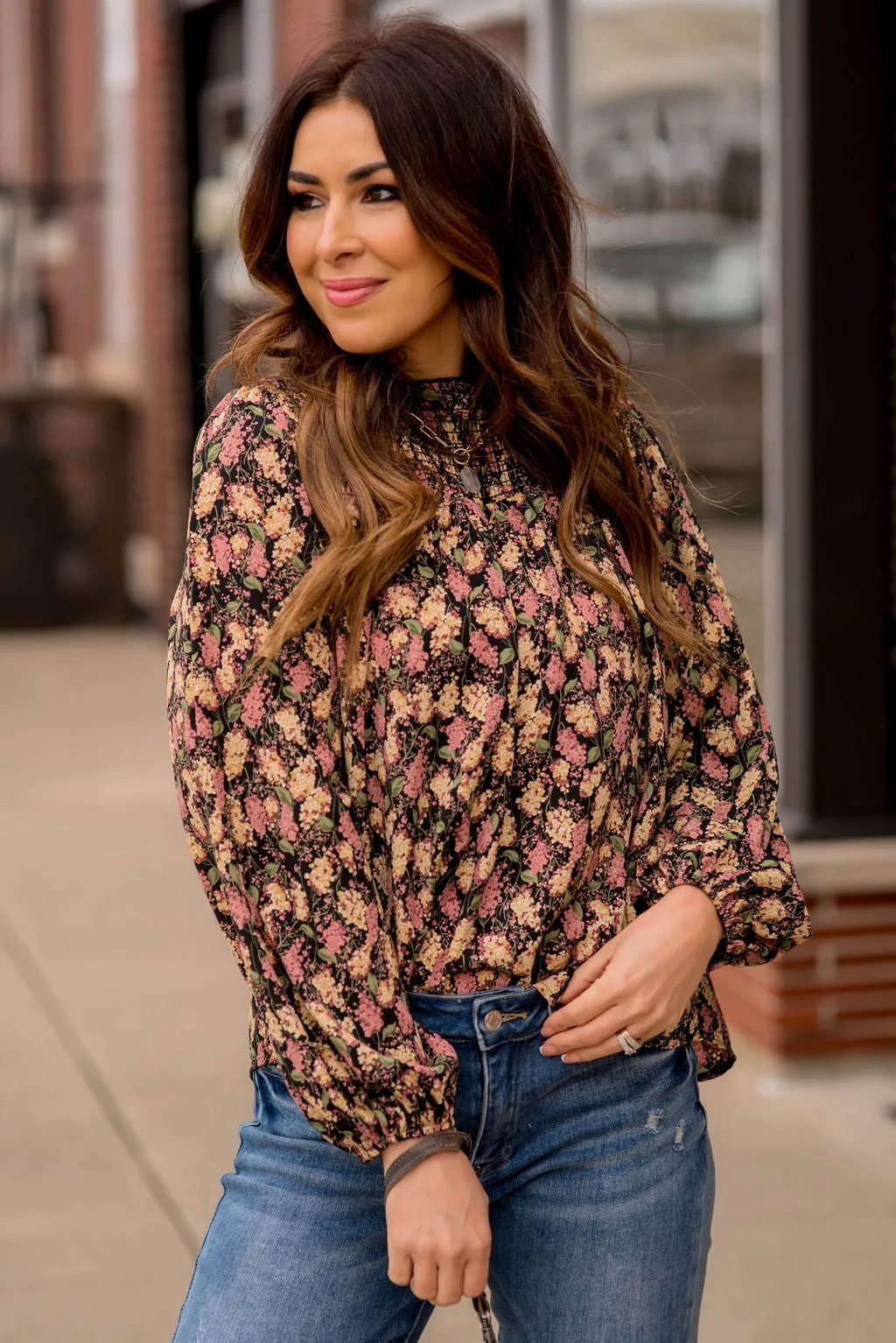 Blossoms Cinched Trim Blouse