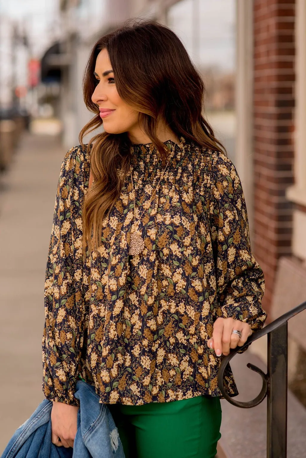 Blossoms Cinched Trim Blouse