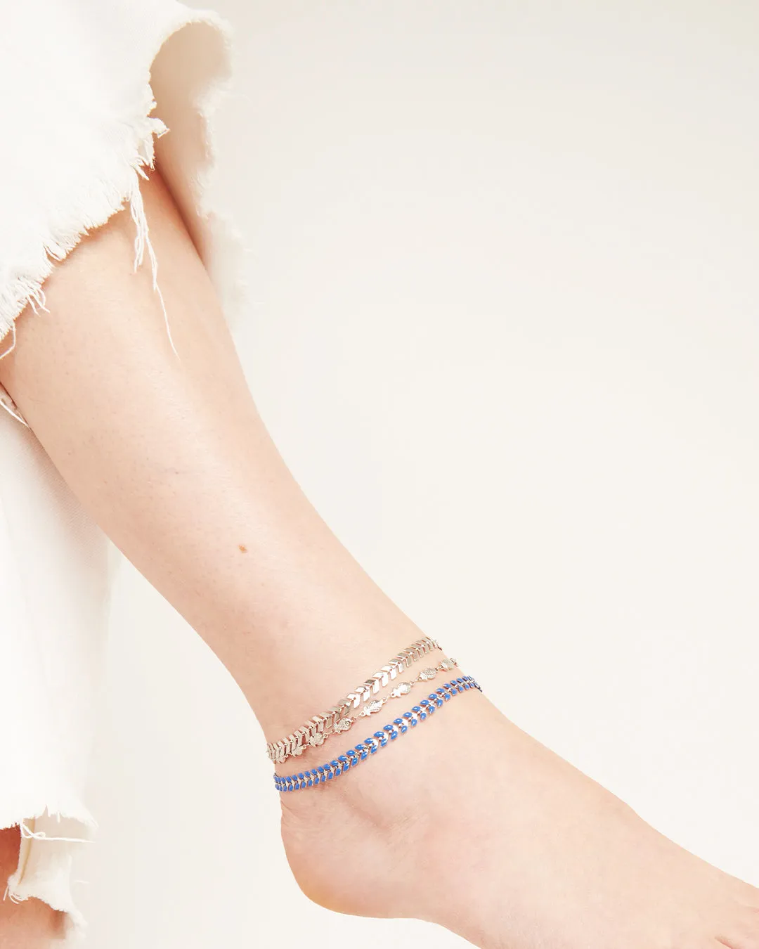 Blue Arrow Anklet, Silver