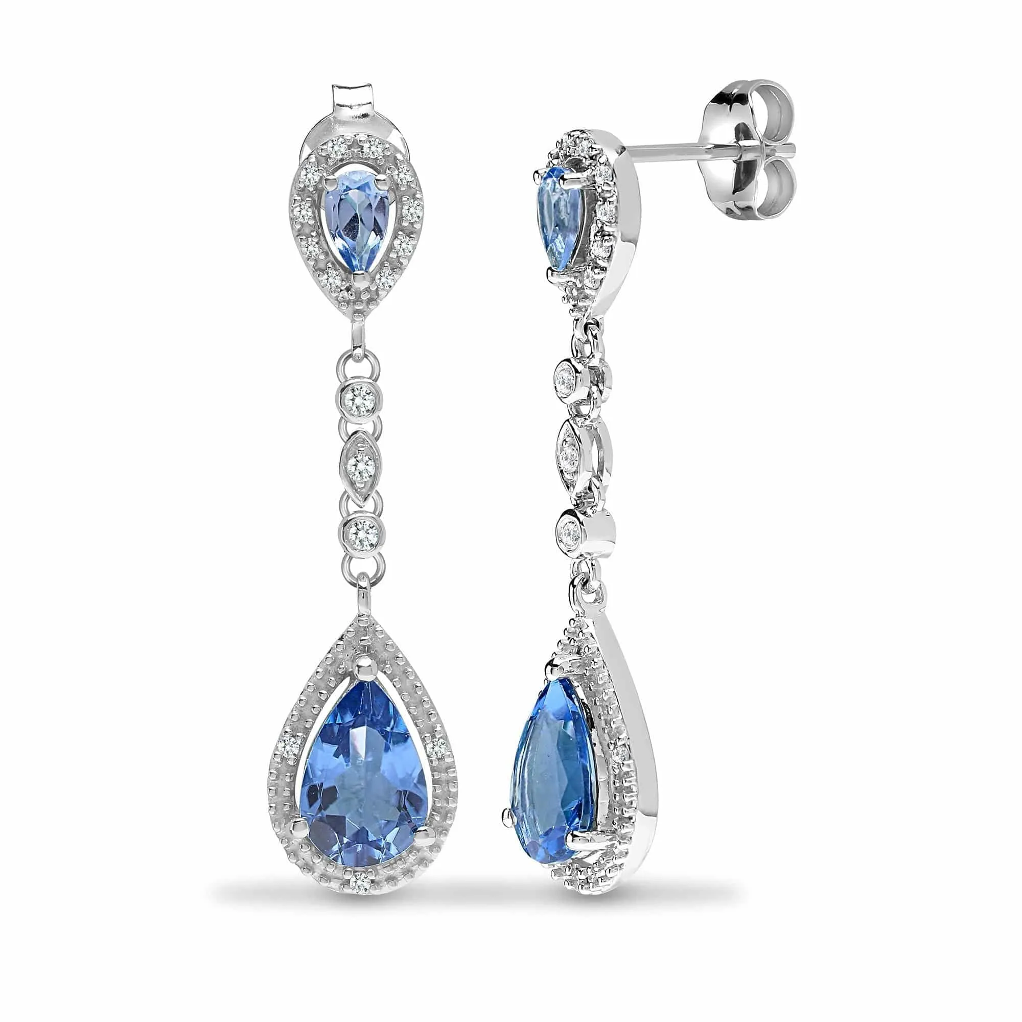 BLUE TOPAZ DROP EARRINGS IN 9K WHITE GOLD