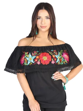 Blusa Artesanal de Olan Bordada de Flores para Mujer