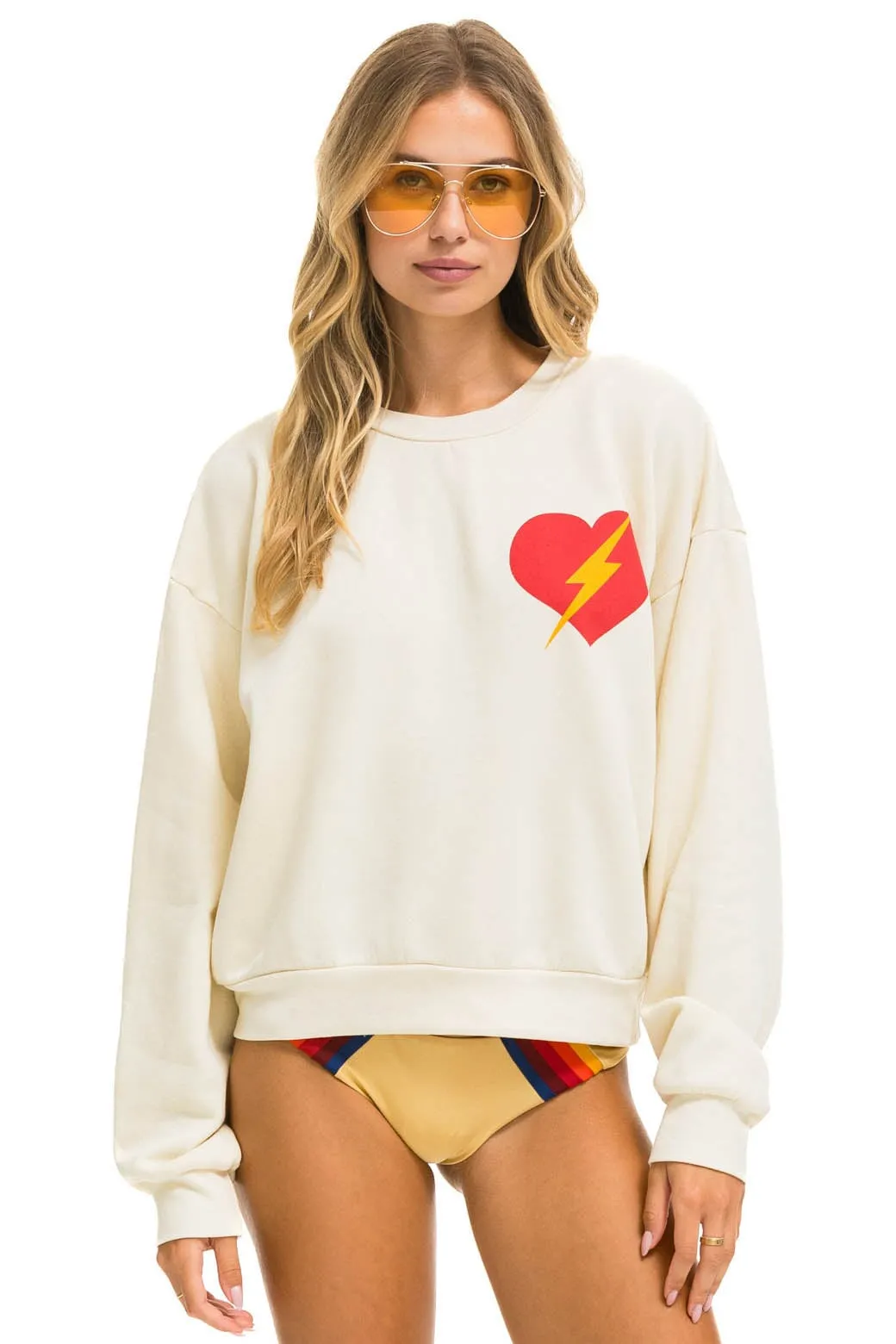 BOLT HEART RELAXED CREW SWEATSHIRT - VINTAGE WHITE