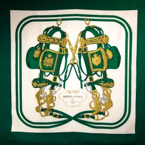 Brides de Gala Hermes Scarf by Hugo Grygkar 90 cm Silk Twill Forest Green & White