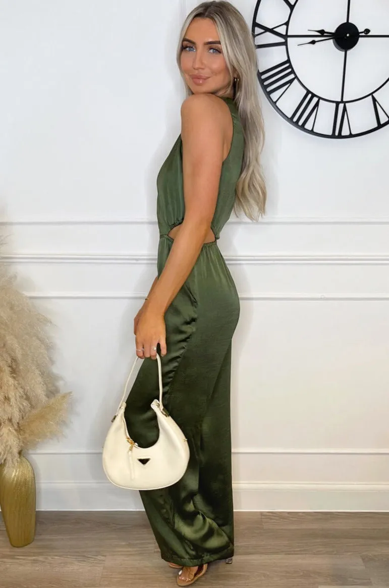 Brisa Khaki Satin Jumpsuit