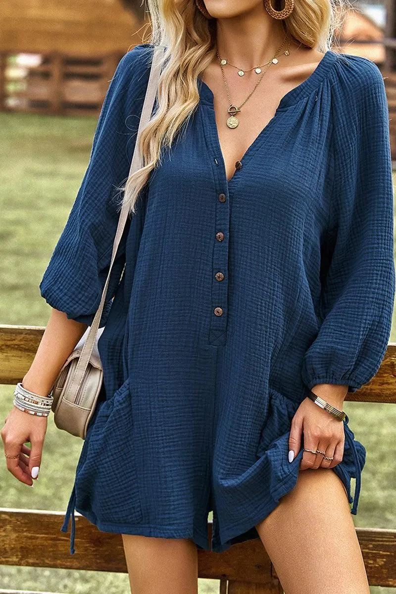 BUTTON UP DRAW STRING POCKET LONGSLEEVE JUMPSUIT