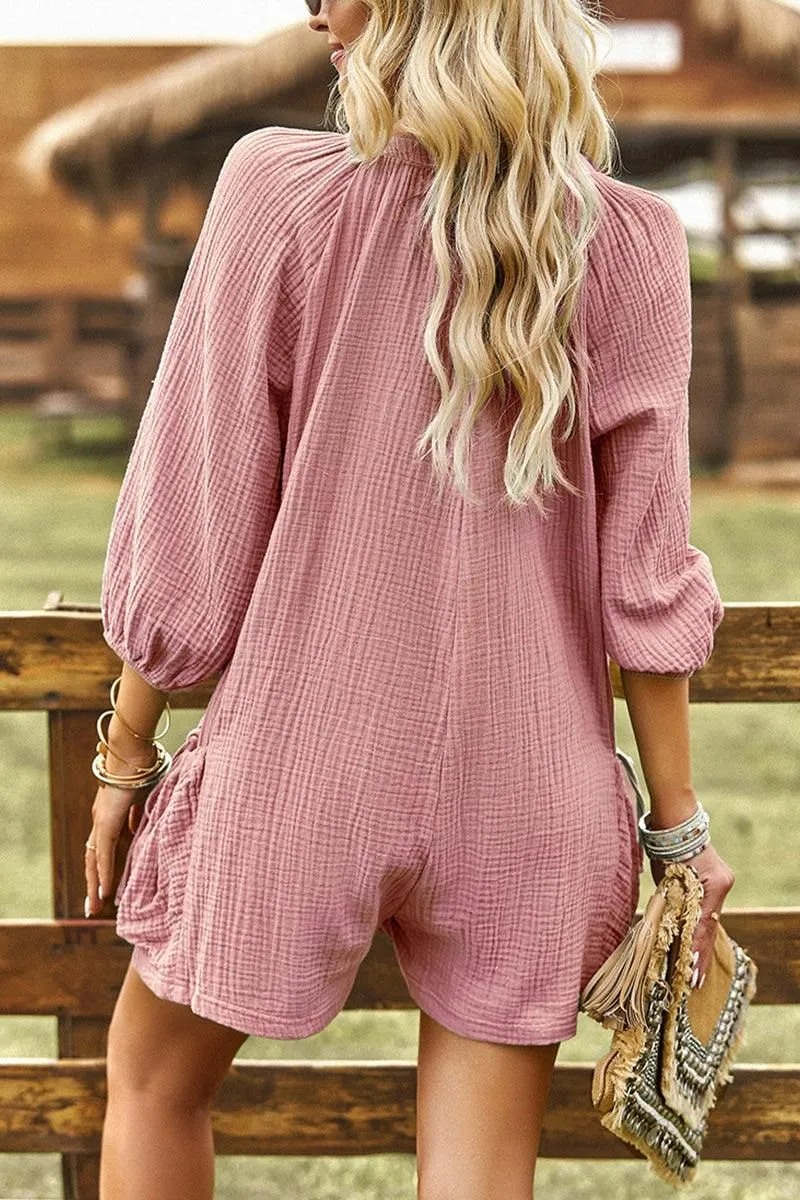 BUTTON UP DRAW STRING POCKET LONGSLEEVE JUMPSUIT