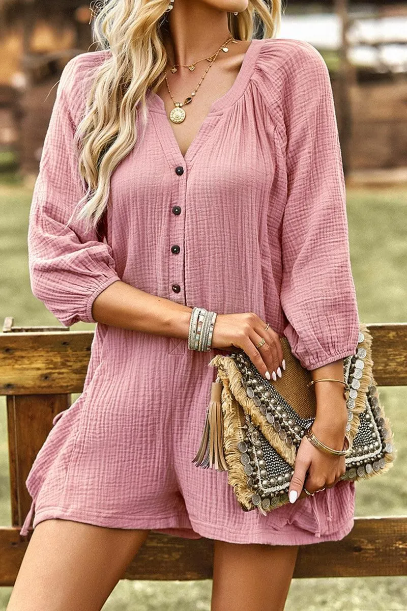 BUTTON UP DRAW STRING POCKET LONGSLEEVE JUMPSUIT