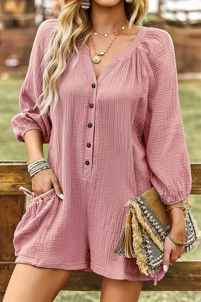 BUTTON UP DRAW STRING POCKET LONGSLEEVE JUMPSUIT